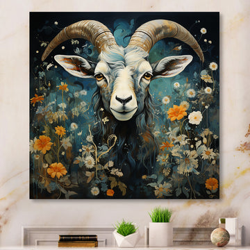 Blue and yellow goat blooms - Goat Living Room Wall Art